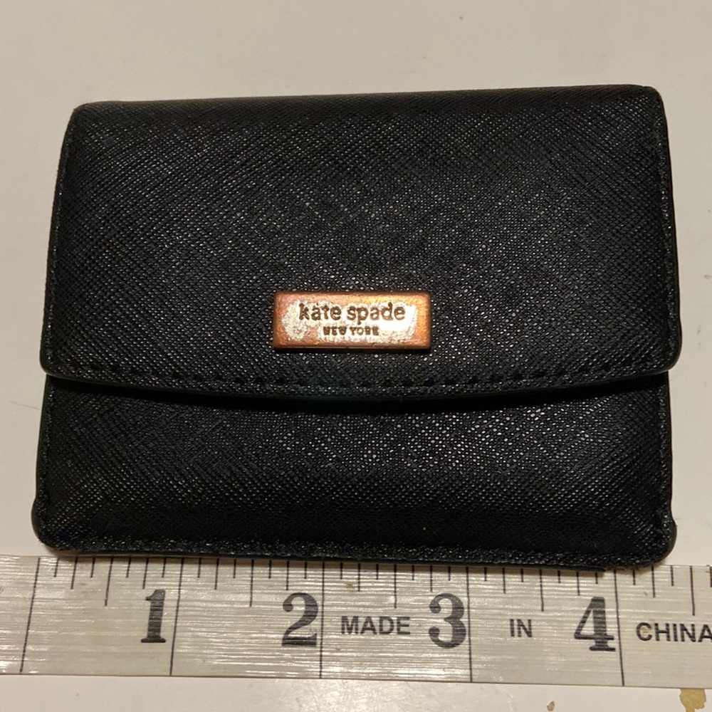Kate Spade black, credit card / cash holder. Black, snap closure.